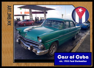 FRONT: Series A, Card #2 - cir. 1955 Ford Customline V8 (photographed Dec. 2019 near the US embassy, Havana, Cuba