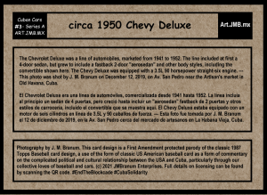 BACK: Series A, Card #3 - cir. 1950 Chevy Deluxue Convertible (photographed Dec. 12 2019 near the Artisan's Market in Old Havana, Cuba)